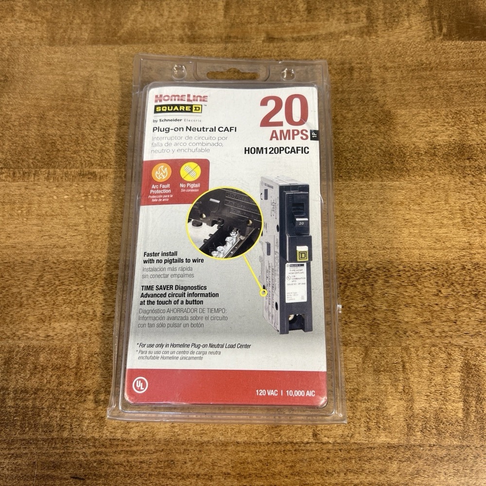 Square D HOM120PCAFIC Homeline Plug-On Neutral 20A 1-Pole CAFCI Circuit Breaker